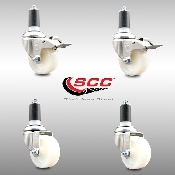 Service Caster 3 Inch 316SS Nylon Swivel 1-1/4 Inch Expanding Stem Caster Lock Brake SCC, 2PK SCC-SS316TTLEX20S314-NYS-2-S-2-114 - main
